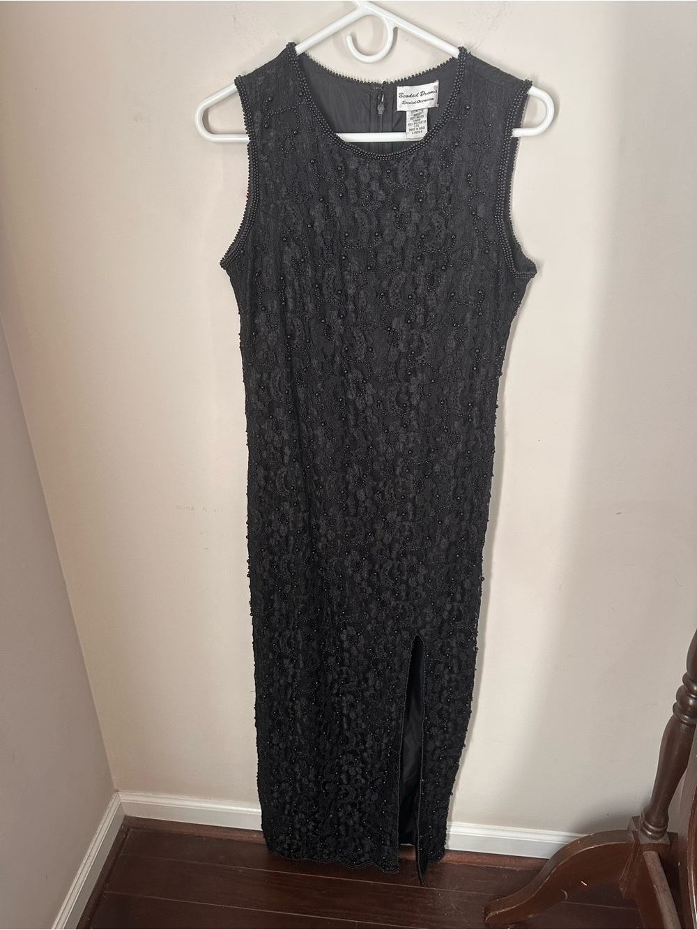 Black Beaded Sleeveless Maxi with Front Slit